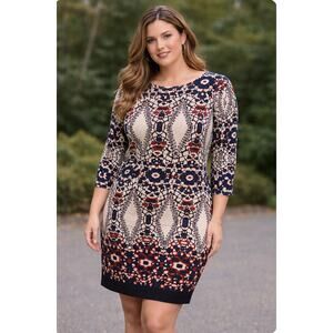 Julian Taylor Size 14 Stretch Knit Long Sleeve Dress Office Career Church Work